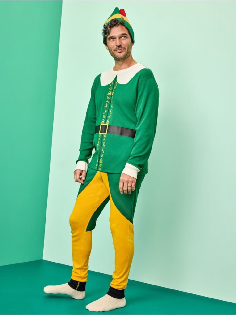 Men’s Holiday Elf Costume Set - Green and Yellow
